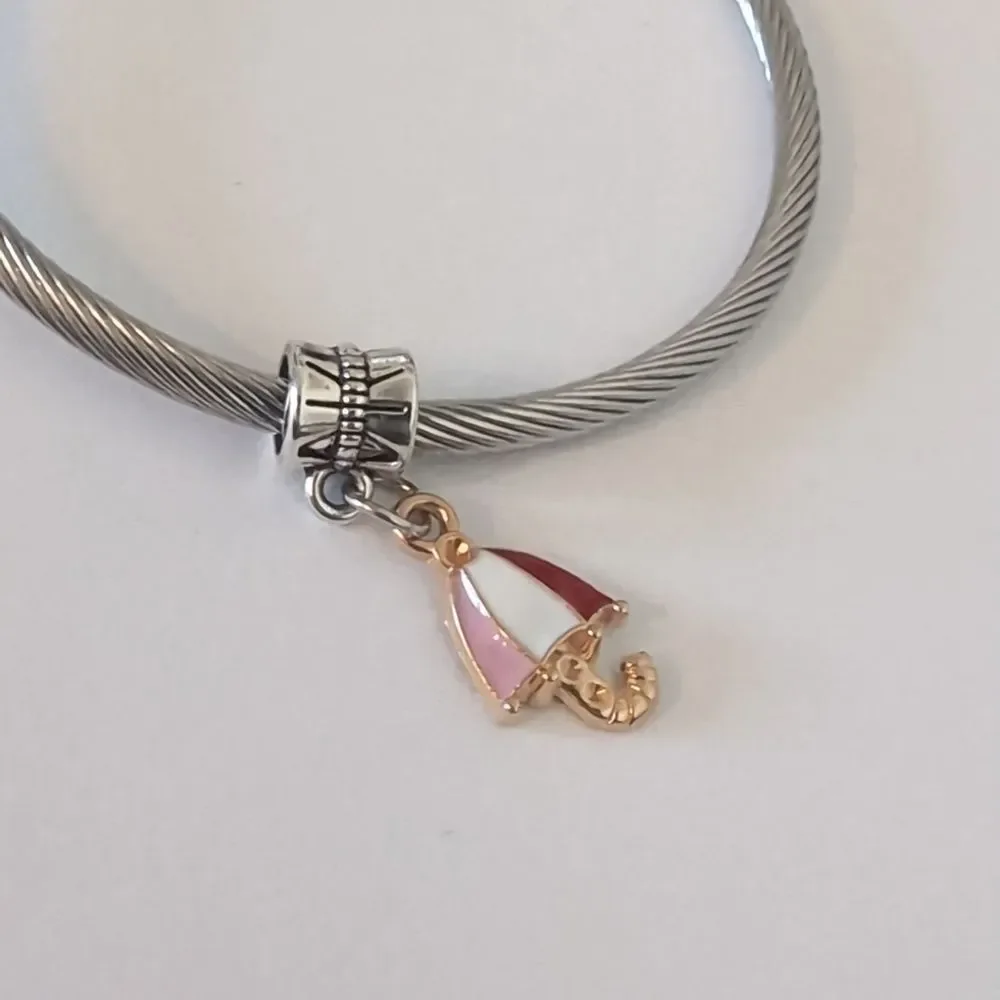 Gold Red Pink Umbrella Dangle Charm‎ for Pandora Style Bracelet